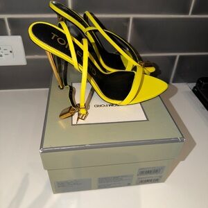 Tom Ford Bright Yellow Heels with Gold Accents